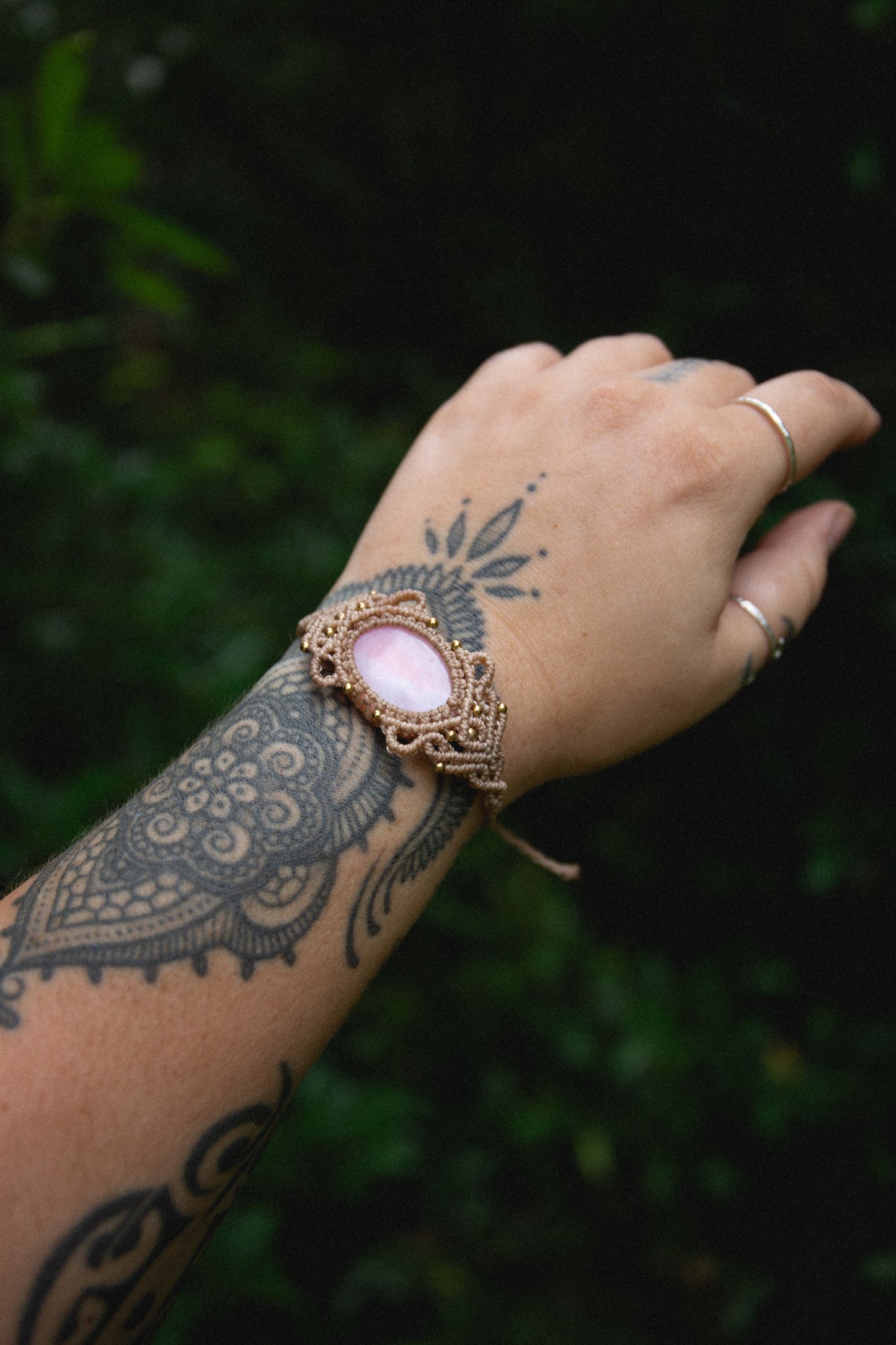 Pink opal macrame bracelet