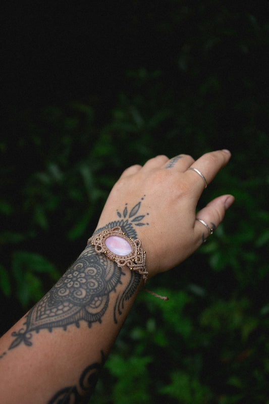 Pink opal macrame bracelet