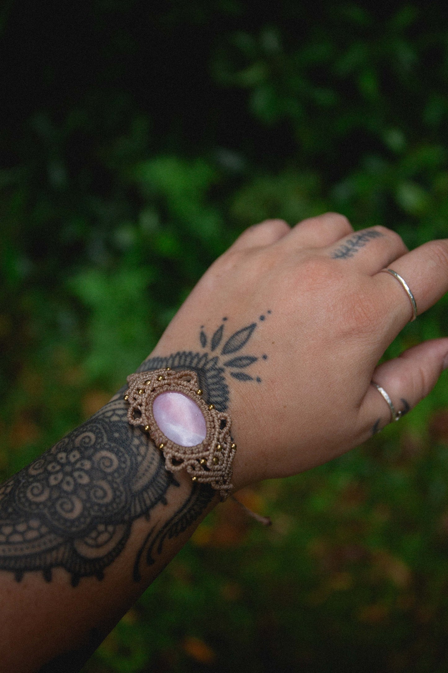 Pink opal macrame bracelet