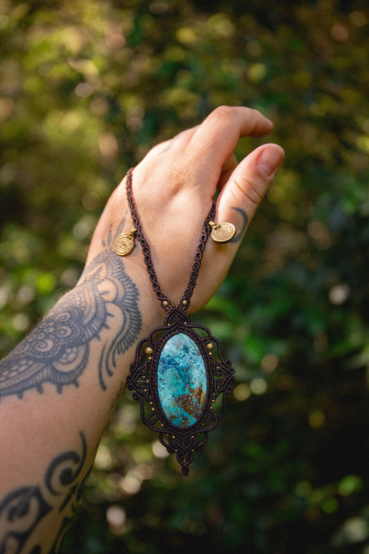 Chrysocolla with brass charms