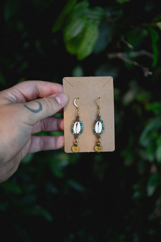 Faceted Turquoise cowrie earrings