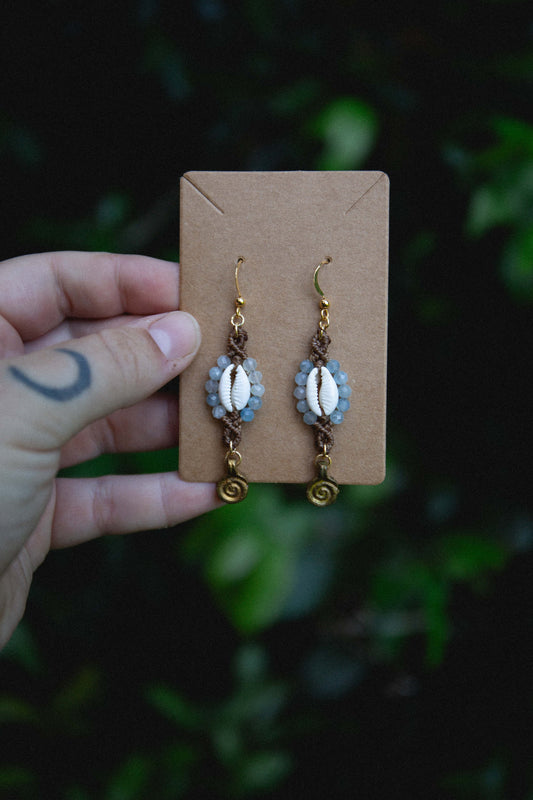 Aquamarine cowrie earrings