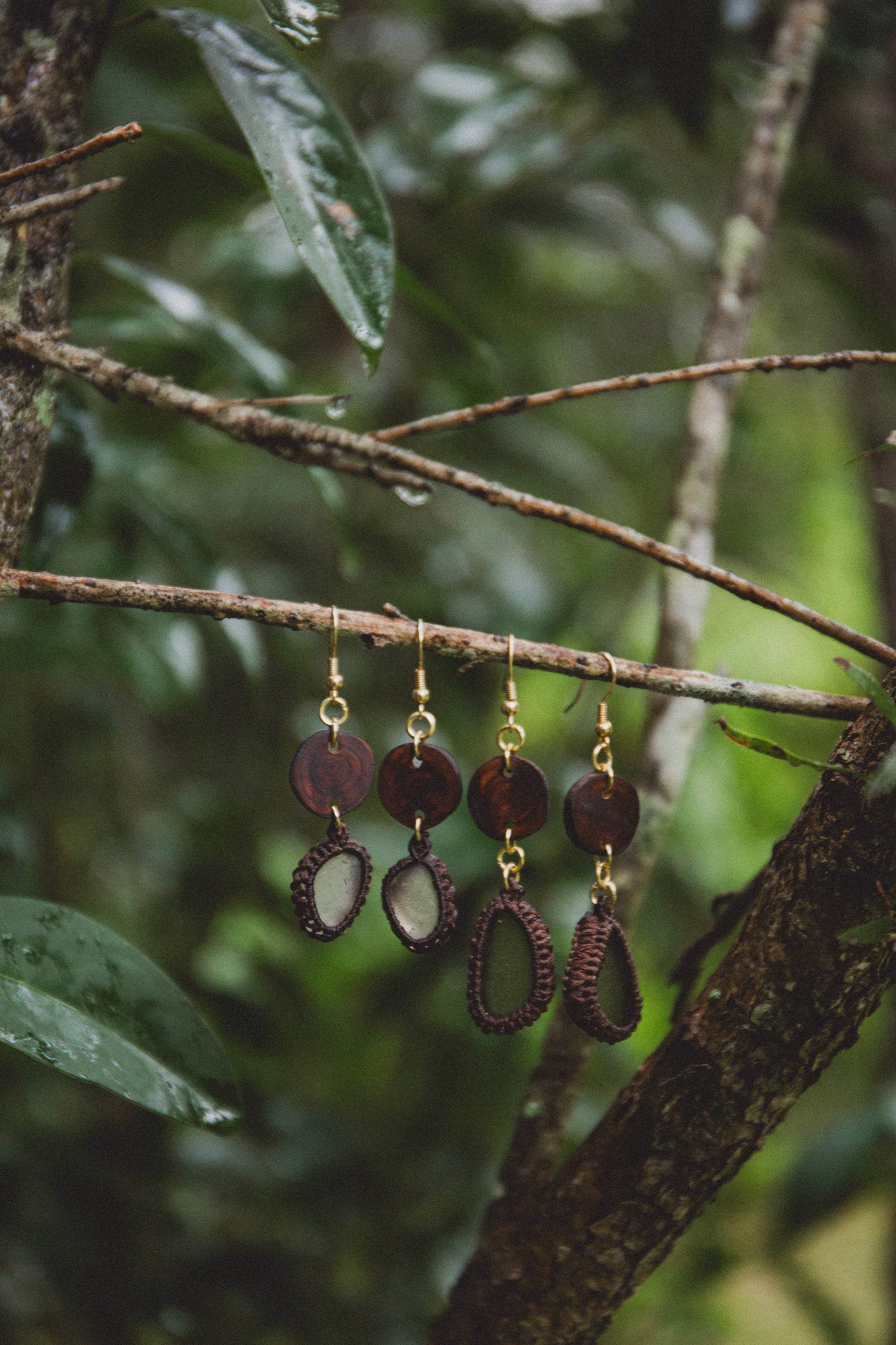 Eucalyptus & dark green sea glass earrings