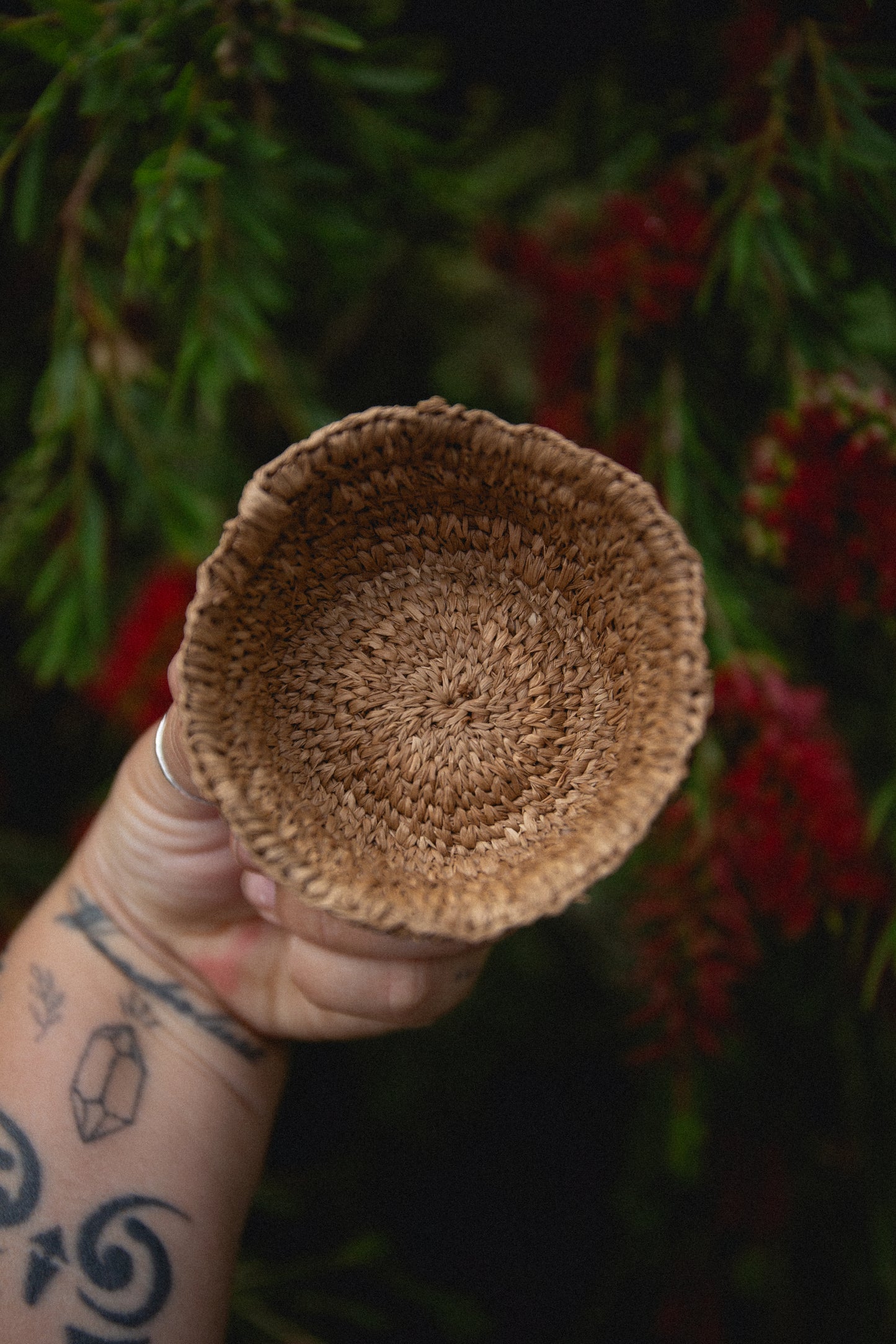 hand woven trinket bowl with ruffled edge